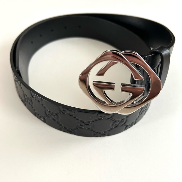 Gucci Monogram Leather Belt Silver Buckle 182320 - Size 40 - Mens - Picture 1 of 12